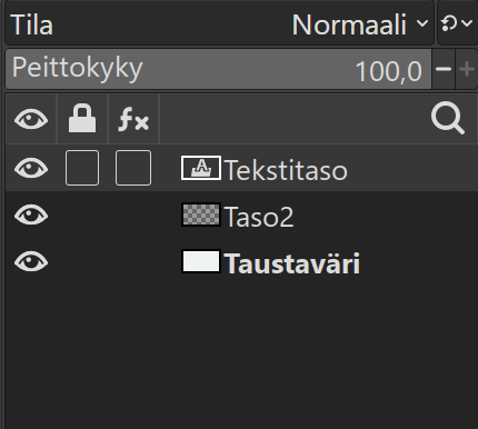 GIMP-ohjelman tasotyökalualue. Kuva tasotyökalualueesta